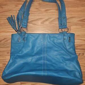 Blue Leather Tote Bag
